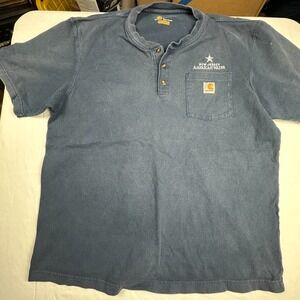 Carhartt K84 Workwear Mens Henley Shirt L Original Fit Pocket Button Navy Blue
